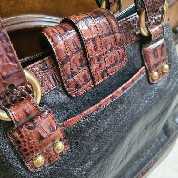 Brahmin Vintage Black & Brown Croc & Tuscan Leather Shoulder Bag - Picture 6 of 16